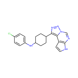 Clc1ccc(NC2CCC(c3nnn4cnc5[nH]ccc5c34)CC2)cc1 ZINC001772617845