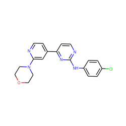 Clc1ccc(Nc2nccc(-c3ccnc(N4CCOCC4)c3)n2)cc1 ZINC000095580587