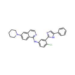 Clc1ccc(Nc2nccc3cc(N4CCCCC4)ccc23)cc1-c1ncc(-c2ccccc2)[nH]1 ZINC000095580576