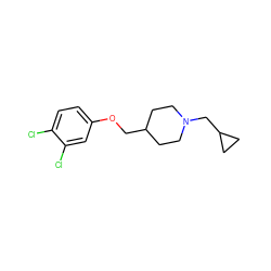 Clc1ccc(OCC2CCN(CC3CC3)CC2)cc1Cl ZINC000013730069