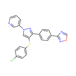 Clc1ccc(Sc2cn(-c3cccnc3)nc2-c2ccc(-c3ncon3)cc2)cc1 ZINC000117648113