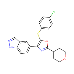 Clc1ccc(Sc2oc(C3CCOCC3)nc2-c2ccc3[nH]ncc3c2)cc1 ZINC000072317503