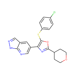 Clc1ccc(Sc2oc(C3CCOCC3)nc2-c2cnc3[nH]ncc3c2)cc1 ZINC000199788067