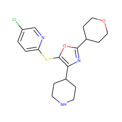 Clc1ccc(Sc2oc(C3CCOCC3)nc2C2CCNCC2)nc1 ZINC000147135634