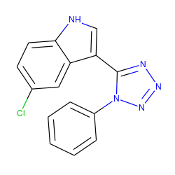 Clc1ccc2[nH]cc(-c3nnnn3-c3ccccc3)c2c1 ZINC000018152069