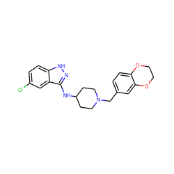 Clc1ccc2[nH]nc(NC3CCN(Cc4ccc5c(c4)OCCO5)CC3)c2c1 ZINC000028529672