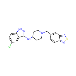 Clc1ccc2[nH]nc(NC3CCN(Cc4ccc5nsnc5c4)CC3)c2c1 ZINC000028529867