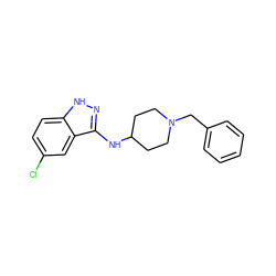 Clc1ccc2[nH]nc(NC3CCN(Cc4ccccc4)CC3)c2c1 ZINC000028529541