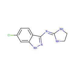 Clc1ccc2c(N=C3NCCN3)n[nH]c2c1 ZINC000066165972