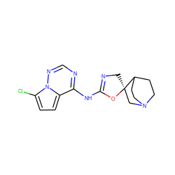 Clc1ccc2c(NC3=NC[C@]4(CN5CCC4CC5)O3)ncnn12 ZINC001772614914