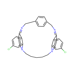 Clc1ccc2c(c1)N1C=CC2=NCc2ccc(cc2)CN=C2C=CN(CCCCC1)c1cc(Cl)ccc12 ZINC000377846835