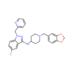 Clc1ccc2c(c1)c(NC1CCN(Cc3ccc4c(c3)OCO4)CC1)nn2Cc1ccccn1 ZINC000028529893