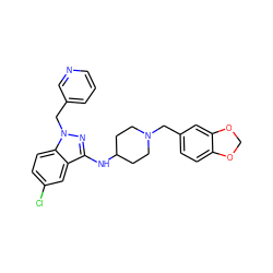 Clc1ccc2c(c1)c(NC1CCN(Cc3ccc4c(c3)OCO4)CC1)nn2Cc1cccnc1 ZINC000028529967