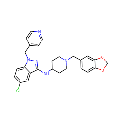 Clc1ccc2c(c1)c(NC1CCN(Cc3ccc4c(c3)OCO4)CC1)nn2Cc1ccncc1 ZINC000028530117