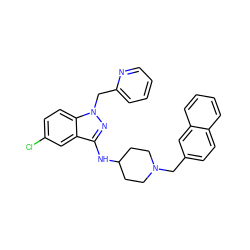 Clc1ccc2c(c1)c(NC1CCN(Cc3ccc4ccccc4c3)CC1)nn2Cc1ccccn1 ZINC000028530402