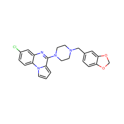 Clc1ccc2c(c1)nc(N1CCN(Cc3ccc4c(c3)OCO4)CC1)c1cccn12 ZINC000001540239