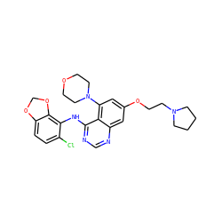 Clc1ccc2c(c1Nc1ncnc3cc(OCCN4CCCC4)cc(N4CCOCC4)c13)OCO2 ZINC000014949432