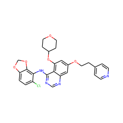 Clc1ccc2c(c1Nc1ncnc3cc(OCCc4ccncc4)cc(OC4CCOCC4)c13)OCO2 ZINC000037858296