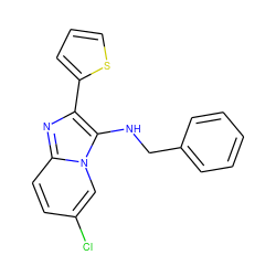 Clc1ccc2nc(-c3cccs3)c(NCc3ccccc3)n2c1 ZINC000000319698