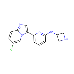 Clc1ccc2ncc(-c3cccc(NC4CNC4)n3)n2c1 ZINC000029045834