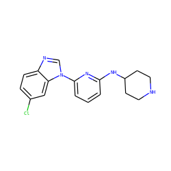 Clc1ccc2ncn(-c3cccc(NC4CCNCC4)n3)c2c1 ZINC000029044801