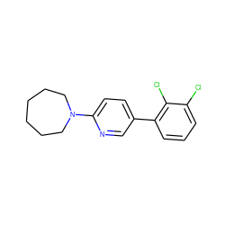 Clc1cccc(-c2ccc(N3CCCCCC3)nc2)c1Cl ZINC000045301119