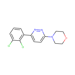 Clc1cccc(-c2ccc(N3CCOCC3)nn2)c1Cl ZINC000045349542