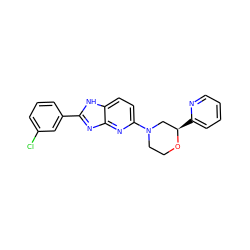 Clc1cccc(-c2nc3nc(N4CCO[C@H](c5ccccn5)C4)ccc3[nH]2)c1 ZINC000221405014