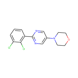 Clc1cccc(-c2ncc(N3CCOCC3)cn2)c1Cl ZINC000045391847