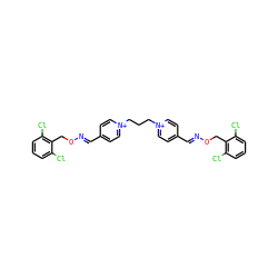 Clc1cccc(Cl)c1CO/N=C/c1cc[n+](CCC[n+]2ccc(/C=N/OCc3c(Cl)cccc3Cl)cc2)cc1 ZINC000029224150