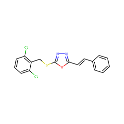 Clc1cccc(Cl)c1CSc1nnc(/C=C/c2ccccc2)o1 ZINC000005772219