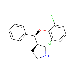 Clc1cccc(Cl)c1O[C@H](c1ccccc1)[C@@H]1CCNC1 ZINC000095586919