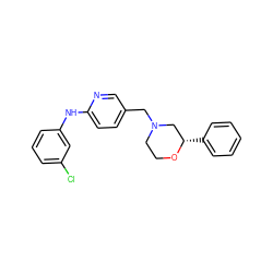 Clc1cccc(Nc2ccc(CN3CCO[C@@H](c4ccccc4)C3)cn2)c1 ZINC000040953528