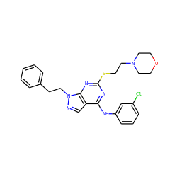 Clc1cccc(Nc2nc(SCCN3CCOCC3)nc3c2cnn3CCc2ccccc2)c1 ZINC000299867877