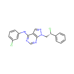 Clc1cccc(Nc2ncnc3c2cnn3C[C@H](Cl)c2ccccc2)c1 ZINC000028862130