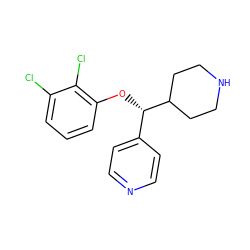 Clc1cccc(O[C@@H](c2ccncc2)C2CCNCC2)c1Cl ZINC000043024468