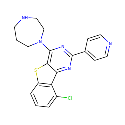 Clc1cccc2sc3c(N4CCCNCC4)nc(-c4ccncc4)nc3c12 ZINC000223669239