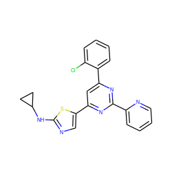 Clc1ccccc1-c1cc(-c2cnc(NC3CC3)s2)nc(-c2ccccn2)n1 ZINC000064539607