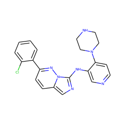 Clc1ccccc1-c1ccc2cnc(Nc3cnccc3N3CCNCC3)n2n1 ZINC000144001125