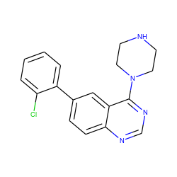 Clc1ccccc1-c1ccc2ncnc(N3CCNCC3)c2c1 ZINC000004266826