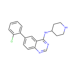 Clc1ccccc1-c1ccc2ncnc(NC3CCNCC3)c2c1 ZINC000004265469