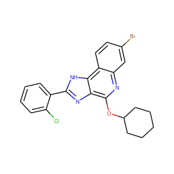 Clc1ccccc1-c1nc2c(OC3CCCCC3)nc3cc(Br)ccc3c2[nH]1 ZINC000073222623