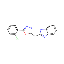 Clc1ccccc1-c1nnc(Cc2nc3ccccc3[nH]2)o1 ZINC001772614114