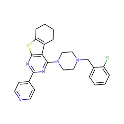 Clc1ccccc1CN1CCN(c2nc(-c3ccncc3)nc3sc4c(c23)CCCC4)CC1 ZINC000223668894