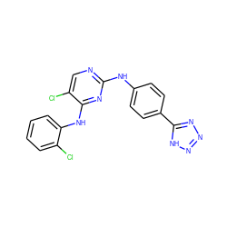 Clc1ccccc1Nc1nc(Nc2ccc(-c3nnn[nH]3)cc2)ncc1Cl ZINC000087613232