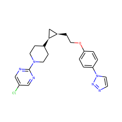 Clc1cnc(N2CCC([C@H]3C[C@H]3CCOc3ccc(-n4ccnn4)cc3)CC2)nc1 ZINC000071342089