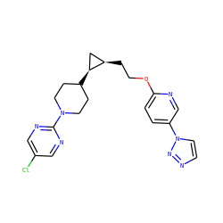 Clc1cnc(N2CCC([C@H]3C[C@H]3CCOc3ccc(-n4ccnn4)cn3)CC2)nc1 ZINC000071332962