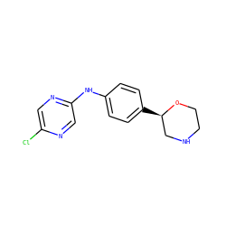 Clc1cnc(Nc2ccc([C@@H]3CNCCO3)cc2)cn1 ZINC000150067751