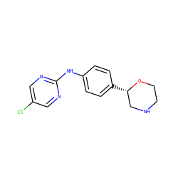 Clc1cnc(Nc2ccc([C@H]3CNCCO3)cc2)nc1 ZINC000149933380