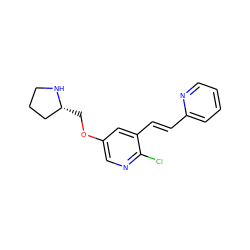 Clc1ncc(OC[C@@H]2CCCN2)cc1/C=C/c1ccccn1 ZINC000013474392